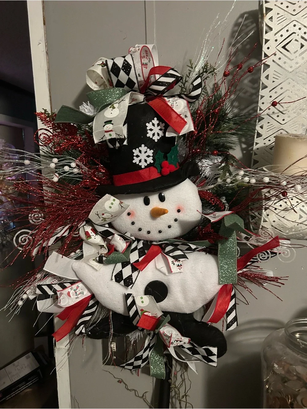 Festive Grinch Holiday Wreath with Red Hat